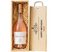 Beerhunter Personalised Whispering Angel Rosé Wine Happy Birthday Gift Set - 75 ustom Engraved Wooden 'Happy Birthday' Presentation Box | Luxury French Rosé Gift for Her or Him