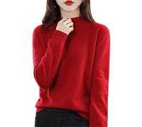 BeerMmay 100% Cashmere Sweaters for Women, Crew Neck Soft Lightweight Seamless Pullover Top First-Line Ready to Wear with Merino Wool (Cherry Red,S)