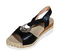 BeerMmay Comfortable Orthopedic Wedge Sandals - Womens Comfy Wedge Heels, Open Toe Ankle Strap Sandals (Black,6.5)