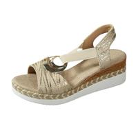 BeerMmay Comfortable Orthopedic Wedge Sandals - Womens Comfy Wedge Heels, Open Toe Ankle Strap Sandals (Gold,7.5)