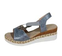 BeerMmay Comfortable Orthopedic Wedge Sandals - Womens Comfy Wedge Heels Sandals, Open Toe Ankle Strap (Blue,7)