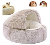 BeerMmay Cozy Cocoon Dog Bed, Dog Bed for Dogs Small Medium Large & Cats, 2025 Upgraded Fluffy Plush Covered Hooded Cave Burrow Nest with Washable Fabric, Non-Slip Base (Brown-1,50cm)
