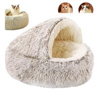 BeerMmay Cozy Cocoon Dog Bed, Dog Bed for Dogs Small Medium Large & Cats, 2025 Upgraded Fluffy Plush Covered Hooded Cave Burrow Nest with Washable Fabric, Non-Slip Base (Brown-2,50cm)