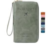 BeerMmay Multi-Functional RFID Passport Wallet, Anti-Theft Passport Holder Travel Wallet, ID Card/Credit Cards/Tickets/Cash Storage, Essential Travel Must-Haves Accessories (Green)