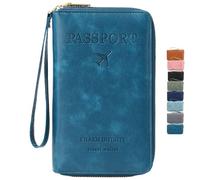 BeerMmay Multi-Functional RFID Passport Wallet, Anti-Theft Passport Holder Travel Wallet, ID Card/Credit Cards/Tickets/Cash Storage, Essential Travel Must-Haves Accessories (Peacock Blue)