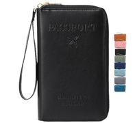 BeerMmay Multi-Functional RFID Passport Wallet, Anti-Theft Passport Holder Travel Wallet, ID Card/Credit Cards/Tickets/Cash Storage, Essential Travel Must-Haves Accessories (Black)