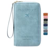 BeerMmay Multi-Functional RFID Passport Wallet, Anti-Theft Passport Holder Travel Wallet, ID Card/Credit Cards/Tickets/Cash Storage, Essential Travel Must-Haves Accessories (Sky Blue)