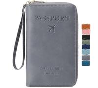 BeerMmay Multi-Functional RFID Passport Wallet, Anti-Theft Passport Holder Travel Wallet, ID Card/Credit Cards/Tickets/Cash Storage, Essential Travel Must-Haves Accessories (Gray)