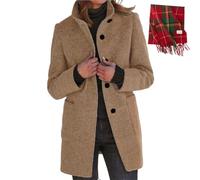 BeerMmay Pea Coats for Women Wool Blend Thicken Stand Collar, Classic Single Breasted Trench Coat 2025 Fall Winter Long Pea Coats (Camel,4XL)