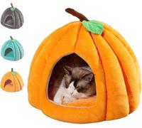 BeerMmay Pumpkin Cat Bed, Cute Pumpkin Shape Halloween Cat Cave for Cats Small Dogs, Bed for Animals, with Removable Washable Cushion, Non-Slip Bottom (Orange,S)