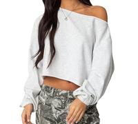 BeerMmay Women Off the Shoulder Sweatshirt Long Sleeve One Shoulder Oversized Crop Top Fall Pullover Casual Going Out Streetwear Tops (Gray,M)