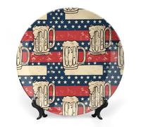 Beers And U.S. Flag Bone China Decorative Plate Ceramic Plates Wall Decor with Display Stand 6inch