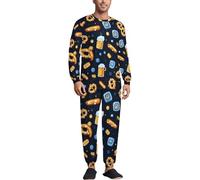 Beers Hot Dogs German Pattern Mens Pajamas 2 Piece Set Crew Neck Long Sleeve Sleepwear Loungewear Top And Bottom M
