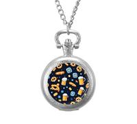 Beers Hot Dogs German Pattern Vintage Pocket Watch with Chain Classic Numerals White Dial