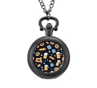 Beers Hot Dogs German Pattern Vintage Pocket Watch with Chain Classic Numerals White Dial