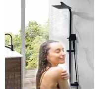 Beerwell Thermostatic Shower Set,Adjustable Height Shower Mixer Set for Bathroom with Square Rainfall Shower and Multi-Function Handheld Shower System (Black-Square)