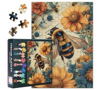 Bees 1000 Piece Jigsaw Puzzles for Adults Beehive and Florals Relaxing Puzzles Scrapbooking Styles Artwork Puzzle Yellow Orange and Green Fun Puzzle Wall Decor Living Room(27.5x19.7in)