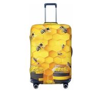 Bees and Hives Monochrome Yellow Eye-Catching Bee Design Elastic Travel Luggage Cover Suitcase Protector, Print Suitcase Baggage Cover Anti-Scratch