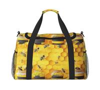 Bees and Hives Monochrome Yellow Eye-Catching Bee Design Waterproof Weekender Bags Duffel Bag Large Carry On Hand Luggage Bags Foldable Tote Bag for Travel Sports Gym Dance