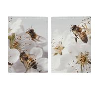 Bees Around Flowers Passport Holder Cover PU Leather Waterproof Passport Case Travel Wallet with Credit Card Slots for Women Men, style, 20.3x13.8cm