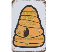 Bees at Work - Bee Hive Caution Tin Signs Creative Funny Vintage Sign Decoration Home Bathroom Patio Bar Tin Signs 8x6 Inches