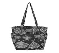 Bees Black print Quilted Tote Bag for Women, Lightweight Puffy Shoulder Bag with Zipper and Compartments Large Capacity Handbag for Travel Work Gym