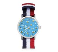 Bees Blue Checked Background Custom Quartz Watches Arabic Numerals Wrist Watch with Adjustable Strap for Men Women