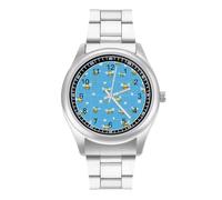 Bees Blue Checked Background Personalized Quartz Watch Stainless Steel Wrist Watches with Arabic Numerals for Men Women