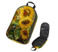 Bees Booming Sunflower Pattern Kitchenware Storage Bag for Picnic, Waterproof Portable Cookware Organizer