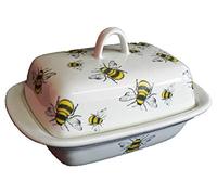 Bees Butter Dish -Cute Bumble Bees Design on Porcelain Butter Dish
