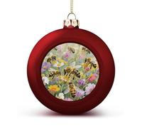 Bees Christmas Ball Ornament - 2.4 Inch Shatterproof Plastic Xmas Tree Decorations, Red Christmas Tree Decor Hanging Ball for Holiday Wedding Party Decor