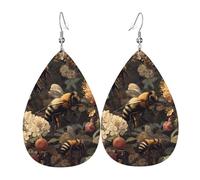 (Bees Collecting Honey) Lightweight Leather Earrings For Women Elegant Dangle Drop Earrings For Casual Party Everyday Wear