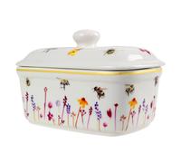 Bees & Flowers Ceramic Butter Dish w/ Lid Floral Print by Jennifer Rose