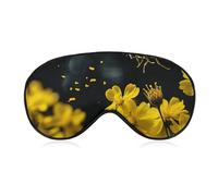 Bees Flying Over Flowers Sleep Mask Soft Comfortable Eye Mask with Adjustable Strap Eye Cover Eye Shade for Men Women Work Travel