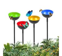 Bees Garden Bees,4 Pcs Metal Bees Water Feeder Cup with Supports - Stainless Outdoor Pollinator Decoration for Garden, Patio or Lawn