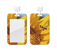 Bees Gather Nectar Id Badge Holder with Lanyard-Vertical Card Protector Clear Abs Hard Shell, Retractable Reel for Work Office