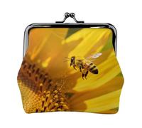 Bees Gather Nectar Leather Coin Purse for Women-Small Kiss Lock Wallet, Mini Card Holder for Keys Lipstick, Cute Change Purse for Travel