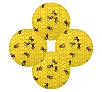 Bees Honey Honeycomb Set of 4 Table Mat, Washable Placemat Plate Holder, Non-Slip Place Mats Protector, Round Desk Mat Pad for Kitchen Dining 15.4 Inches