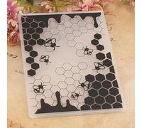 Bees Honeycomb Background Pattern Plastic Embossing Folder, 3D Textured Impressions Hexagon Beehive Background Embossing Folder Template for Card Making Scrapbooking Paper Craft Album Stamps DIY Décor