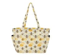 Bees Honeycomb Yellow print Quilted Tote Bag for Women, Lightweight Puffy Shoulder Bag with Zipper and Compartments Large Capacity Handbag for Travel Gym Work