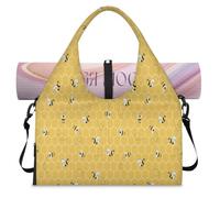 Bees Honeycombs Sports Duffle Bag with Shoe Compartment Bees Yellow Weekend Overnight Bags Tote Cabin Luggage Bag for Gym Yoga Travel