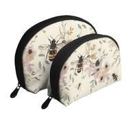 Bees in The Flowers Printed Makeup Bags 2-Piece Portable Shell Travel Toiletry Bag