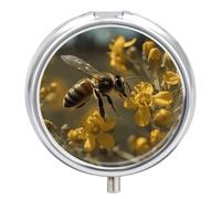 Bees in The Wild Round Pill Box Travel Portable Pill Case 23 Compartment Medicine Metal Tablet Vitamin Holder Organizer for Purse Pocket