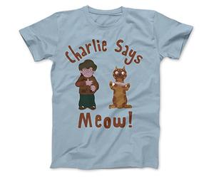 Bees Knees Tees Charley Says Meow T-Shirt Cotton Light Blue