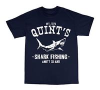 Bees Knees Tees Quint's Shark Fishing T-Shirt Navy Blue