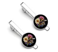 Bees on Flowers Tie Clips for Men Necktie Tie Clip Tie Bars for Business Wedding Gifts 5.5x2.2cm