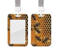 Bees On Hive Id Badge Holder with Lanyard Waterproof Key Card Holder Case Id Card Protector with Clear Id Window Name Tags for Women Men Work Office Doctor Nurse