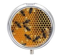 Bees on Hive Pill Organizer 3 Compartment Small Pill Case Round Medicine Organizer Box Portable Travel Pill Box and Vitamin Containers for Supplement Fish Oil Planner