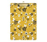 Bees on Yellow Clipboard, Acrylic Clipboards for Classrooms, Offices, Nursing, A4 Letter Size 12.5 x 9 Inches Gold Clip