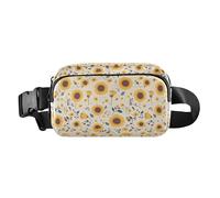 Bees on Yellow Women Men Teenagers Trendy Waist Pack Crossbody Bag for Shopping Sports Work, Sunflower Cow Leather Skin Brown Pattern, One Size